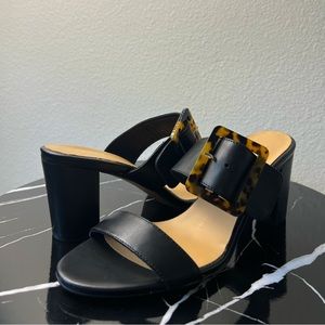 FABIANELLI Black Made In Italy Leather Two Band Heel Sandals